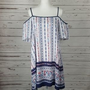 NWOT Navy and White Tribal Printed Dress Sz Lg